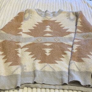 Main Strip Tan and Cream Geometric Sweater